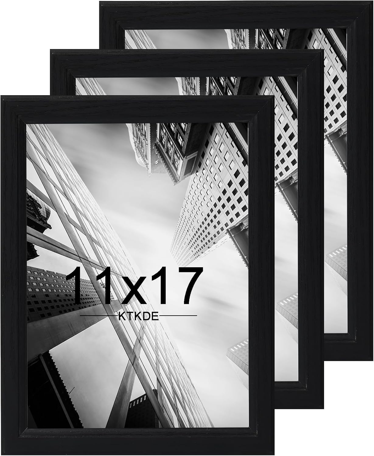 KTKDE 11x17 Picture Frame Set of 3,Black Wooden frames, Vertical & Horizontal Wall Hanging for Wall Display,Studio Gallery Photo Frame for Photos, Posters & Art Prints