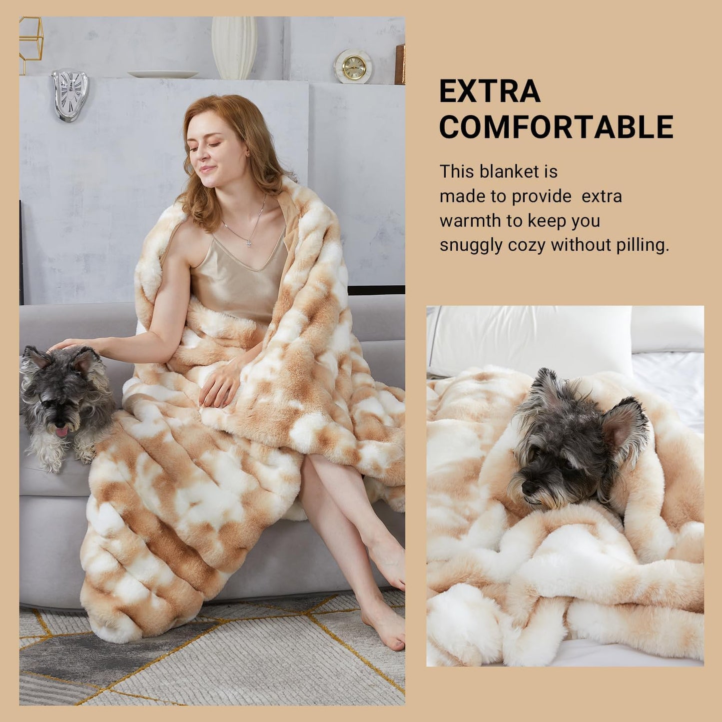SAPHREAS Faux Fur Throw Blanket for Couch, Fluffy Fuzzy Bubble Blanket for Sofa Bed Living Room, Decor Soft Cozy Gifts for Women Men, 60x80” Tie Dye Khaki