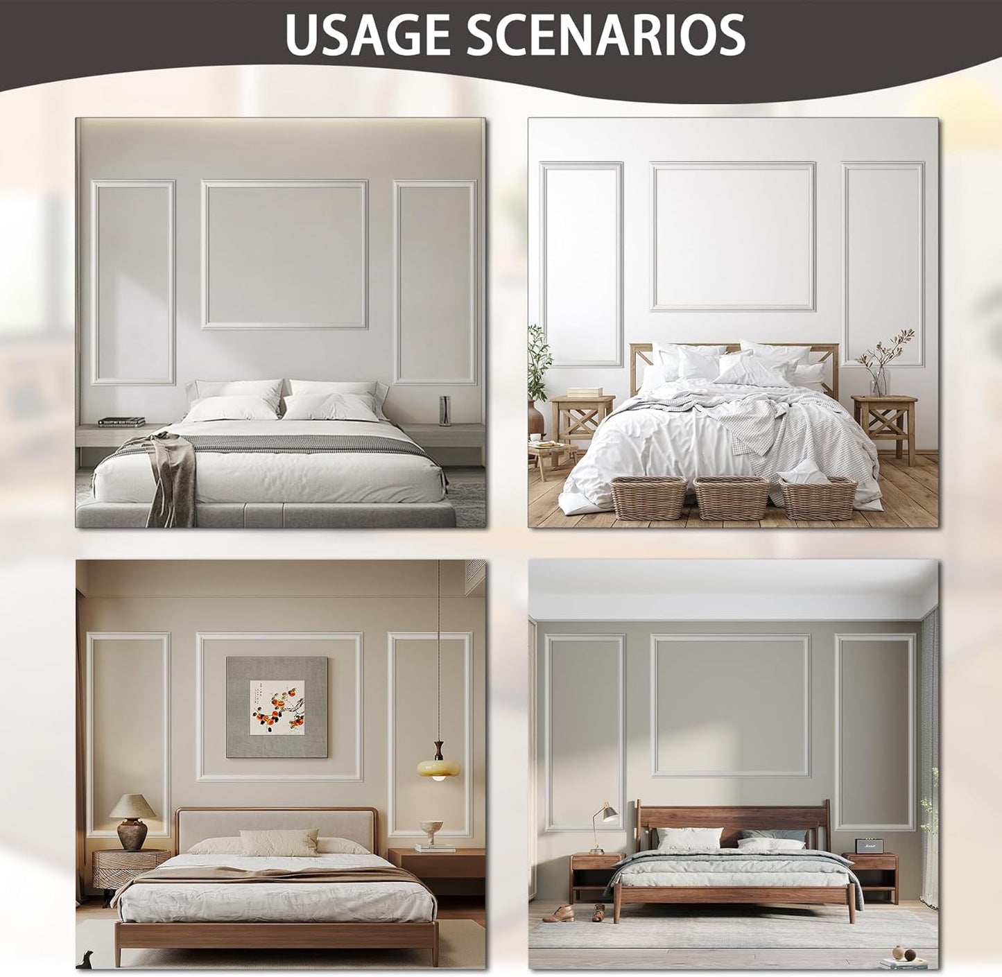 Bedroom Premade Accent Wall Molding Kit, Ready-to-Assemble Wainscoting Panels, Pre-Cut Chair Rail Moulding Trim for Living Room Home Décor