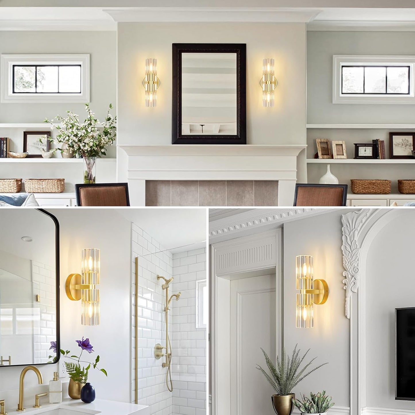 Modern Gold Wall Sconces Set of Two Bedroom Crystal Wall Sconces Indoor Sconces Wall Lighting Living Room Sconces with K9 Crystal Lampshade for Bathroom Hallway Entryway Stairway