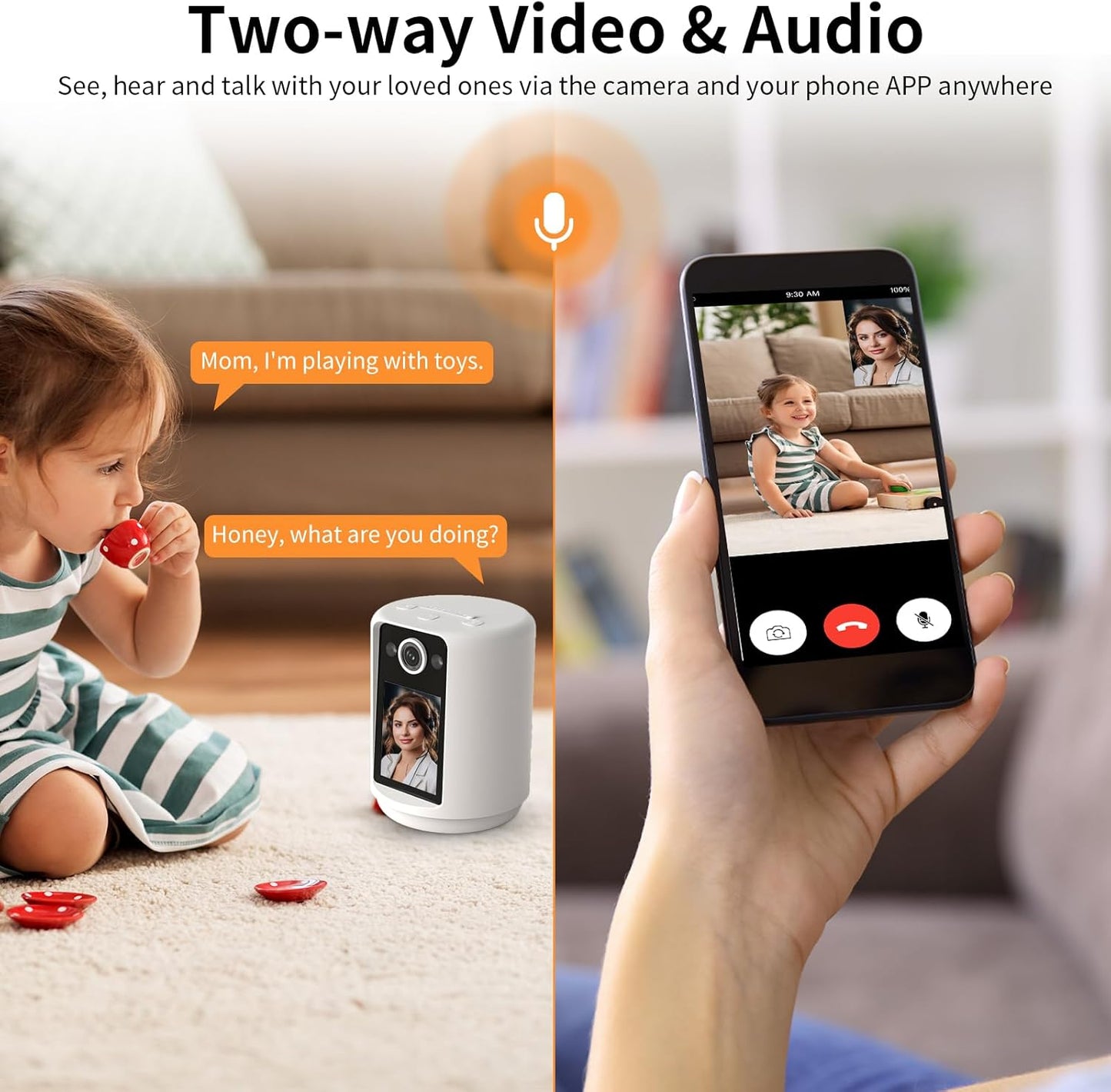 VSTARCAM Video Call Security Camera Indoor with 2.4 inch HD Screen, Pet Camera Monitor, One-Touch Call,Warm Light,360° PTZ, AI Detection,Plug in&Battery Powered,SD/Cloud Storage