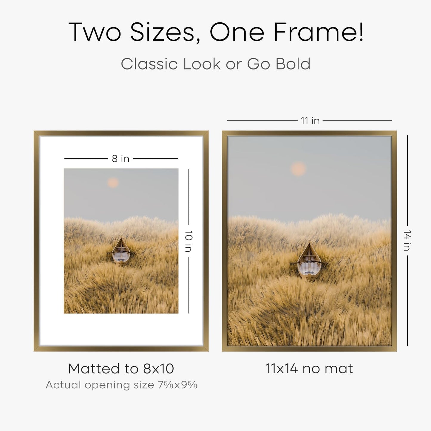 Homeforia 11x14 Bronze Picture Frame, High End Metal 11x14 Brass Frame with Mat 8x10, 11 x 14 Poster Frames Matted to 8 x 10 inch Photo, 11 by 14 Bronze Thin Frames, Tempered Glass, Wall Kit, Set of 4