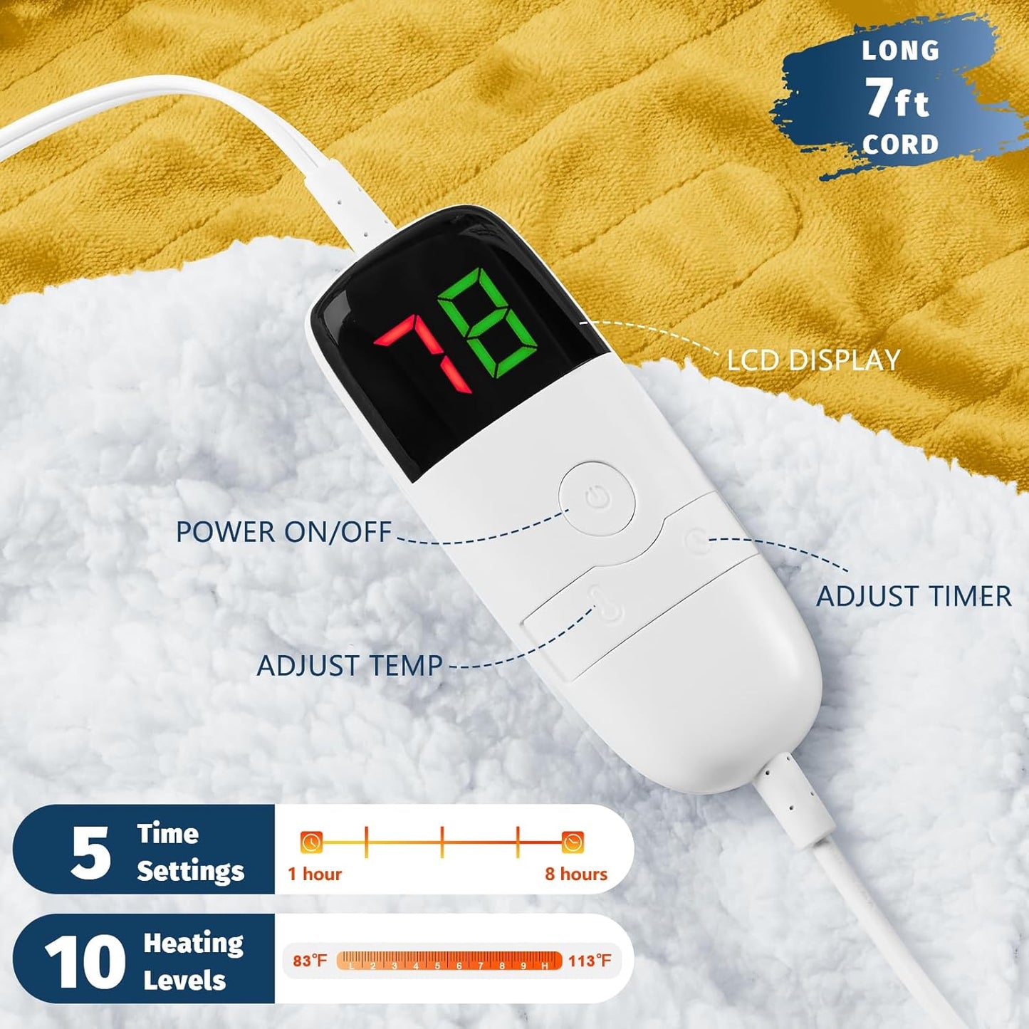 BOMOVA Heated Electric Blanket Throw Size- 50" x 60" Heating Blanket with 10 Heating Levels & 8 Hours Auto Off, Warm Flannel Blanket, Christmas Birthday Gifts for Women