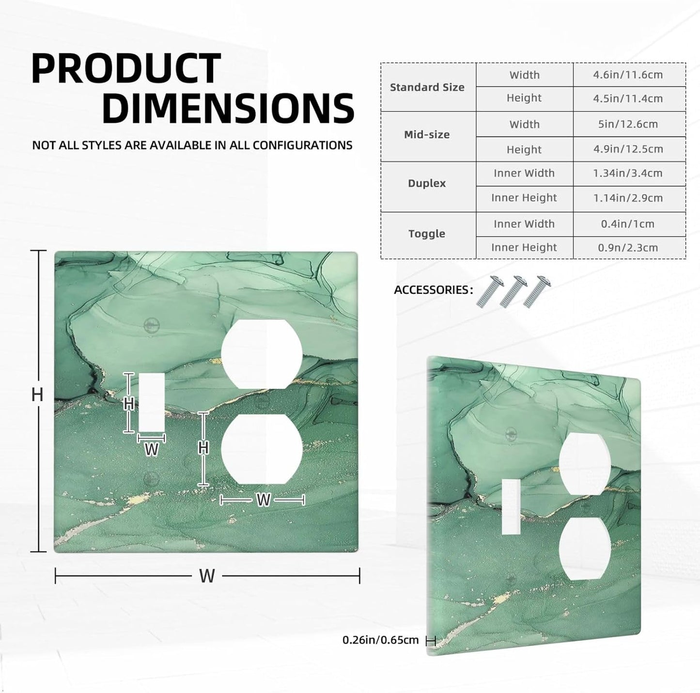 Wallplates Simple Green Marble 1 Toggle 1 Duplex Switch Plate Electrical GFCI Faceplate Decorative Light Switch Covers for living Room Office Decor