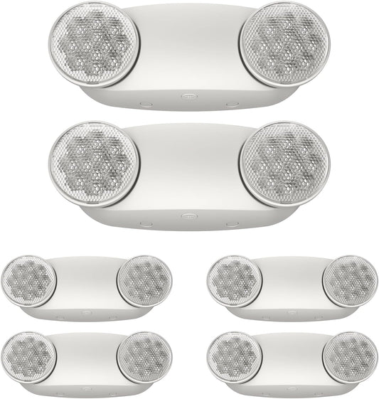 6 Packs White LED Emergency Lights with Battery Backup, Two Head Adjustable Emergency Lighting Fixtures-Fireproof Materials-Emergency Lighting Fixture/Emergency Light Home