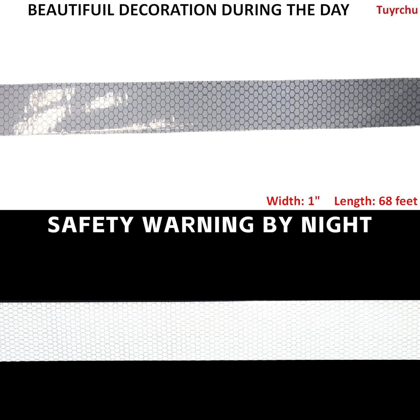 Non Fading Reflective Tape Silver Outdoor Waterproof 1 inch Wide, High Visibility Industrial Marking Tape, Safety Adhesive Stickers (68 feet)