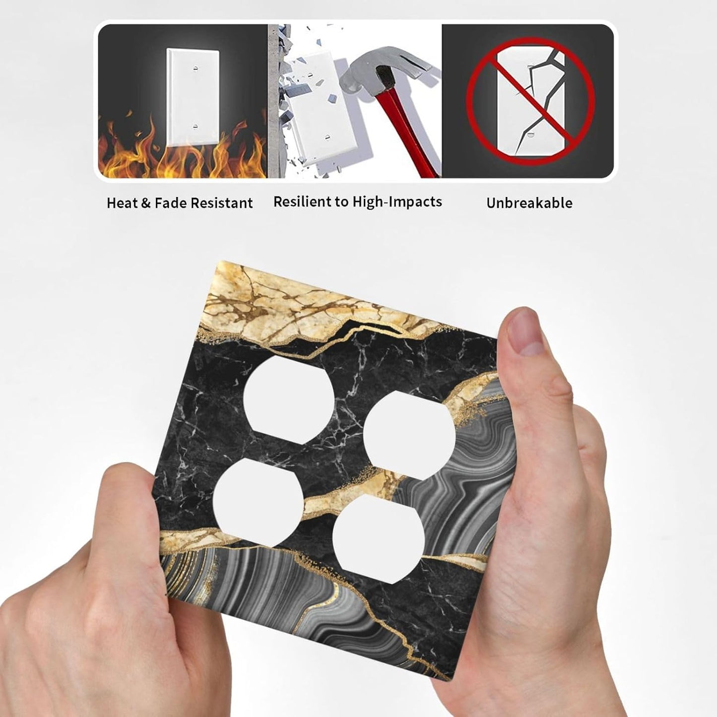 Decorative Outlet Covers Modern Abstract Black Gold Marble 2 Gang Wall Plate Double Duplex Light Switch Cover Switch Plate Covers for Bathroom Kitchen Home Decor