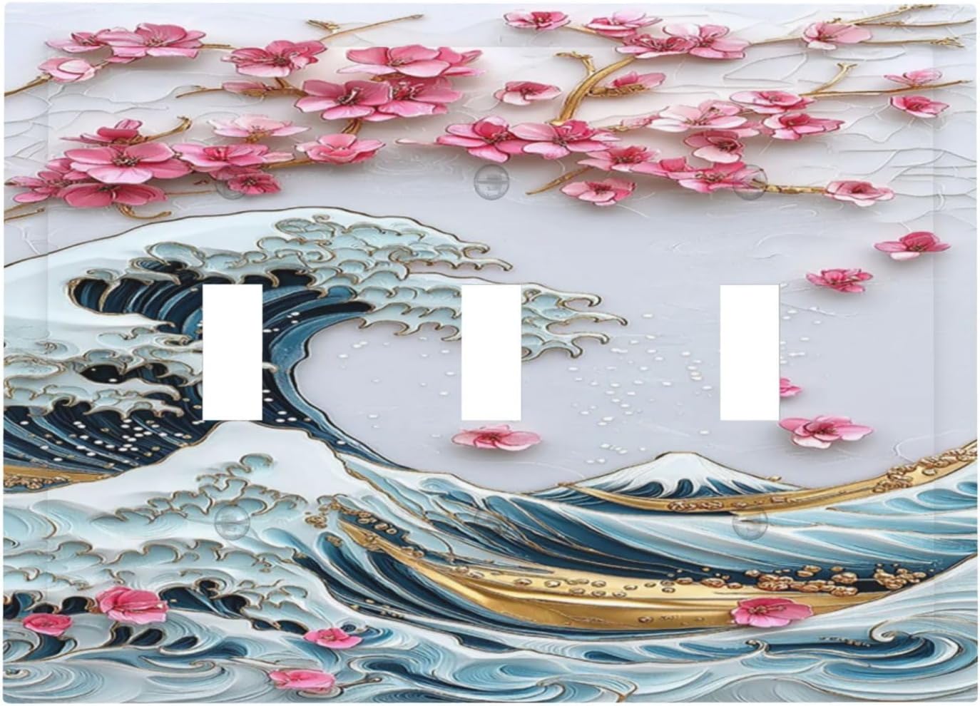 Decorative Switch Plates The Great Wave Off Kanagawa With Sakura 3 Gang Wall Plate Triple Toggle Light Switch Cover Faceplate Electrical Wall Panels for Bedroom Bathroom Decor