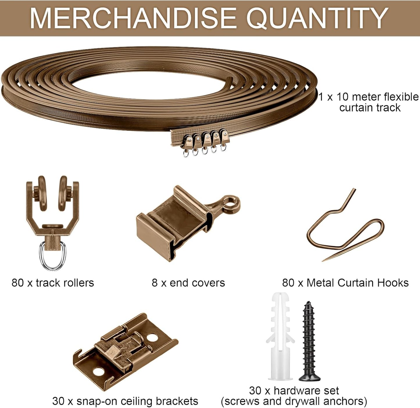 Jetec Curtain Tracks Ceiling Flexible Curtain Track Bendable Rail Curved Wall Mounted for Living Room Bedroom Divider Rod RV(10 Meter/ 32.8 Feet,Brown)