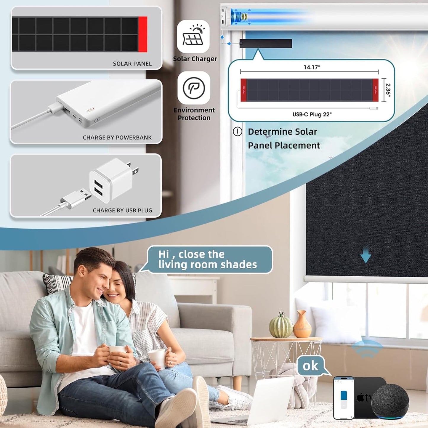 SmartWings Motorized Blackout Roller Blinds Work with Matter Homekit Z-Wave Thread Alexa Google, Smart Window Shades for Bedroom, Cordless Remote Control Customized 16"-110" W, Eclipse Onyx Black