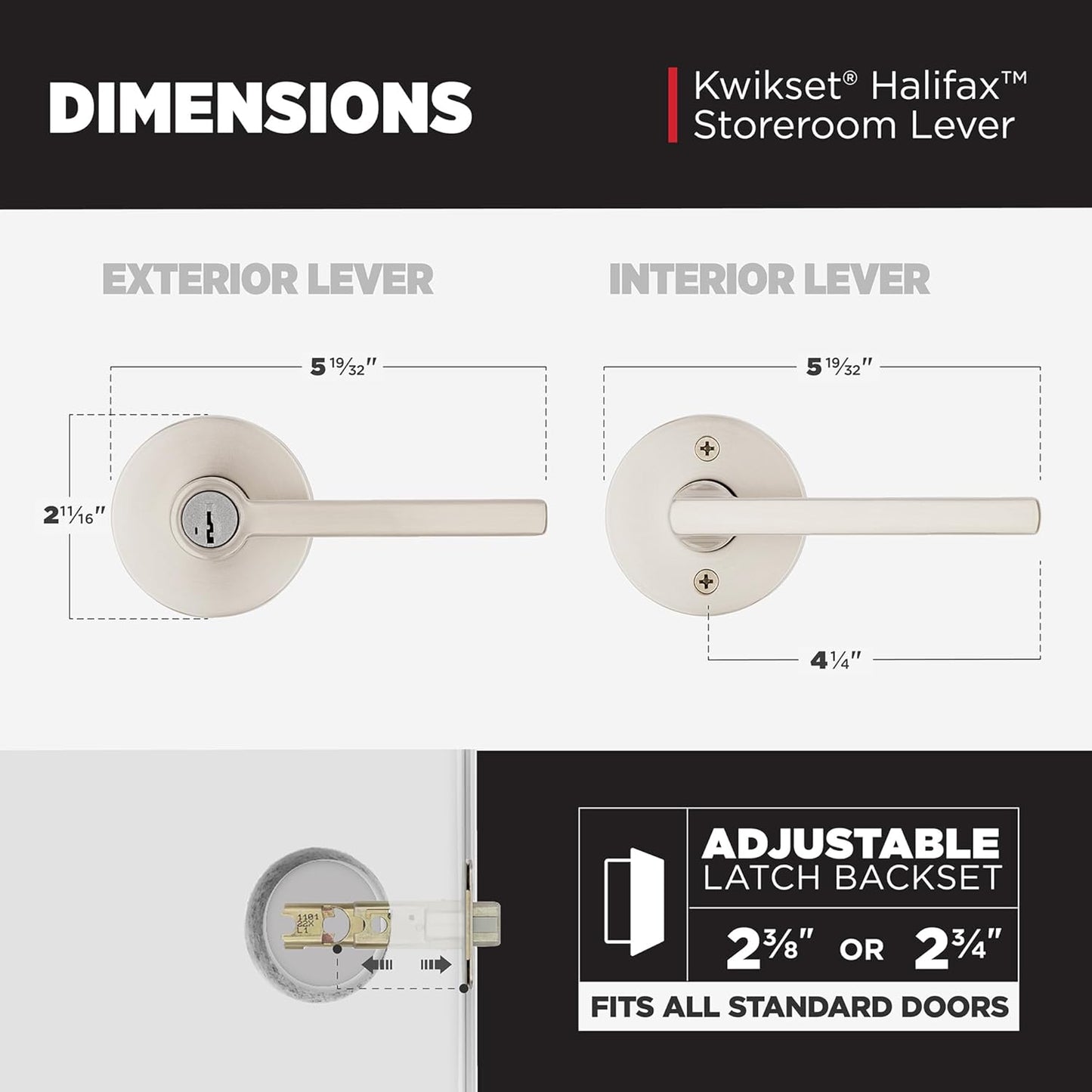Kwikset Halifax Keyed Storeroom Entry Door Handle with Lock and Key, Secure Keyed Reversible Lever Exterior, Front Entrance and Bedrooms, Satin Nickel, Pick Resistant SMT Rekey Security and Microban