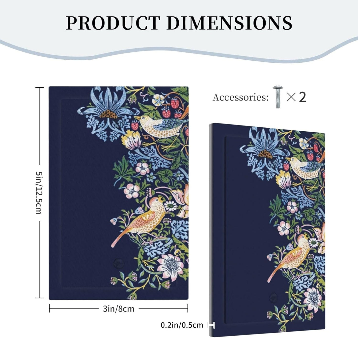 Decorative Light Switch Cover Plate Vintage Blue Morris Strawberry Thief Bird Flower 1 Gang No Device Single Blank Outlet Covers Wall Plate Cover Switchplate Electrical Faceplate