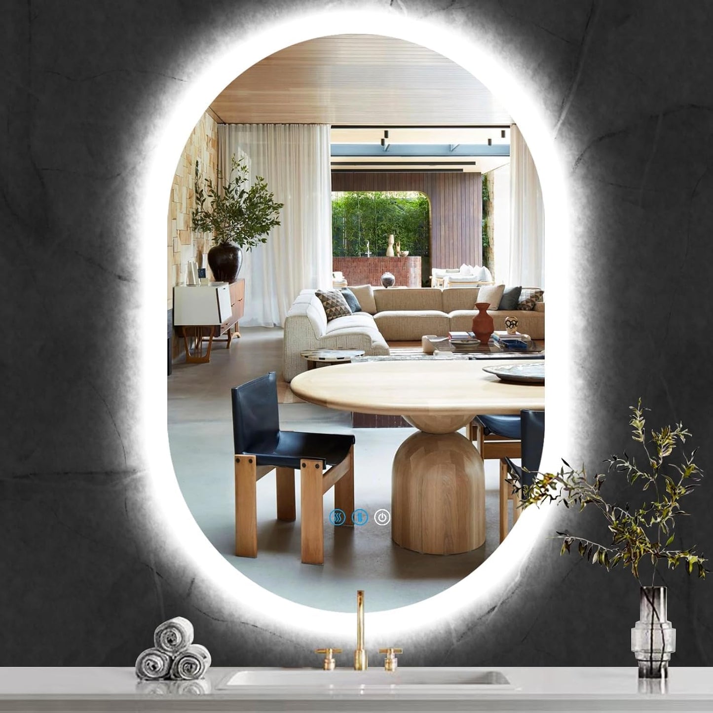 40 x 20 Inch Oval Backlit Mirror 3 Color Adjustable Brightness Backlits Oval Lighted Vanity Mirror for Bathroom Wall Horizontal Vertical Mount Antifog 40" Frameless LED Backlit Ovals Mirrors