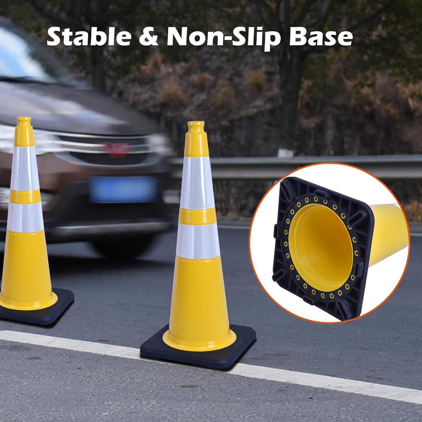 8 Pack 28 Inch Yellow Traffic Cones Heavy Duty with Black Base, Perfect for Large Field Sports, Construction Sites, Parking Control (8, Yellow, 28 Inch)