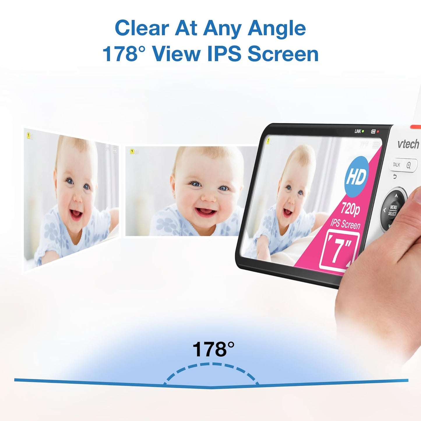 VTech VM919HD (Upgraded) Video Monitor with 7'' 720p Screen,360 Panoramic Viewing, 110 Wide-Angle View,Night Vision, Up to 1000ft Range, Secured Transmission No WiFi