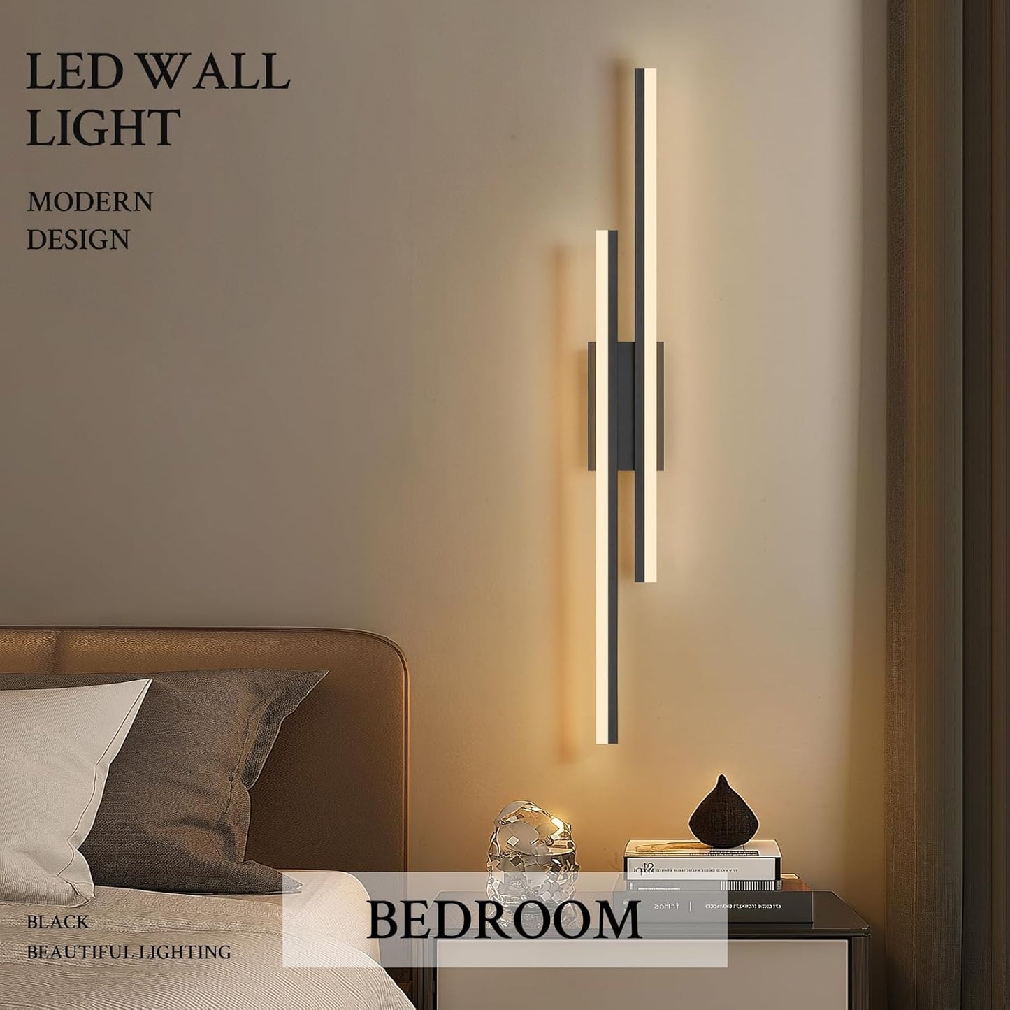 LED Wall Sconce Black Modern Remote Wall Light Fixtures for Living Room, Dimmable LED Vanity Light Indoor Remote Wall Sconce for Bedside Bedroom Bathroom Dining Room, 39.4inch 1 Pack