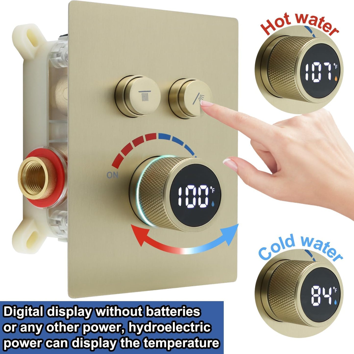 Digital Display Shower System Set 16 Inches Rain Fall Head Temperature Valve Shower Handheld Shower Head Sets for Bathroom Concealed Installation