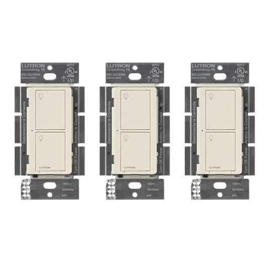 Lutron Caseta Original Smart Light Switch (Lutron Smart Hub Required), for Home, LED Lights, and Fans, 6 Amp, Single-Pole/3-Way, Neutral Required, PD-6ANS-LA, Almond, 3 Pack