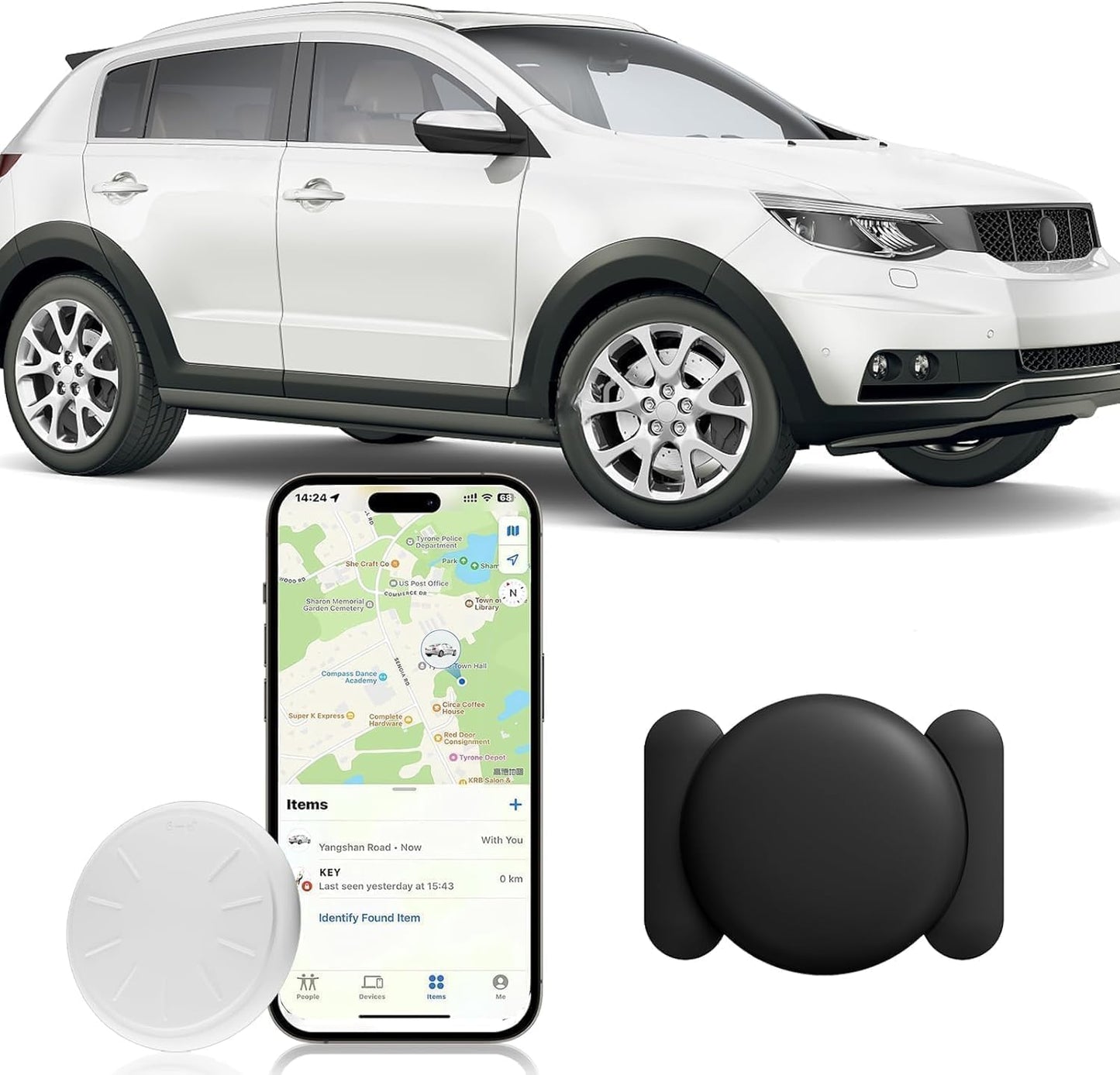 Tracker Device for Vehicles,GPS Car Tracker Works with Apple Find My(iOS Only),Anti-Lost Car Locator,Mini Hidden Car Tracker with Magnetic Case (1PCS White Tracker, Black Magnetic Case)