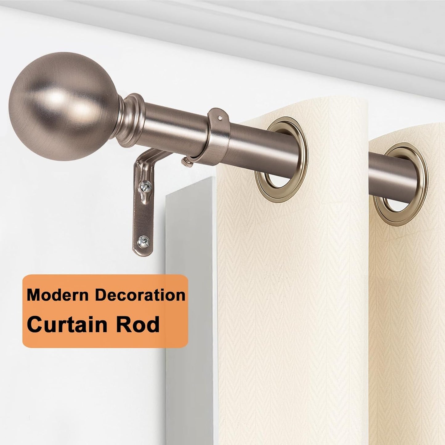 Curtain Rods for Windows 18 to 145 inches, 1 Inch Modern Metal Drapery Rods, Adjustable Heavy Duty Curtain Pole with Round Finials(18"-145"Satin Nickel)