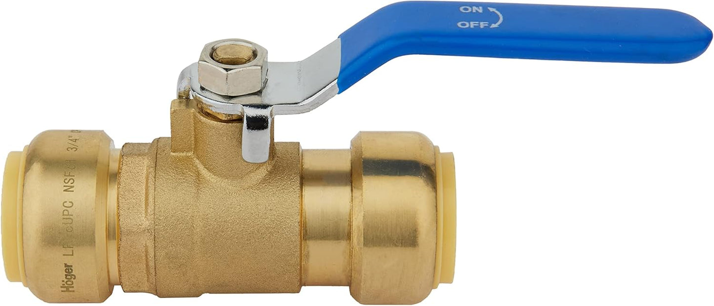 (Pack of 10) EFIELD 3/4 Inch Brass Ball Valve,Push-Fit Full Port Ball Valve, Blue Level with Dismount Clip Tool,(PF-VALVE048-10PCS)