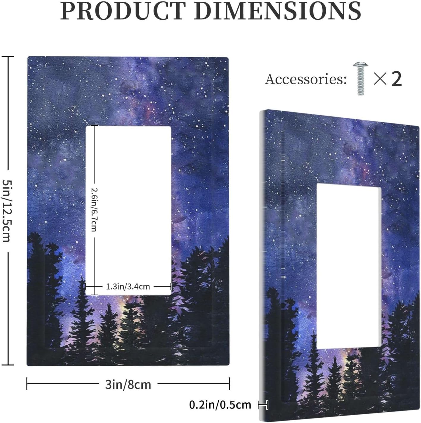 Decorative Outlet Covers Dream Milky Way Starry Forest Pine Watercolor Painting 1 Gang Single Rocker Light Switch Cover Plate Wall Plates GFCI Faceplate for Bedroom Home Decor