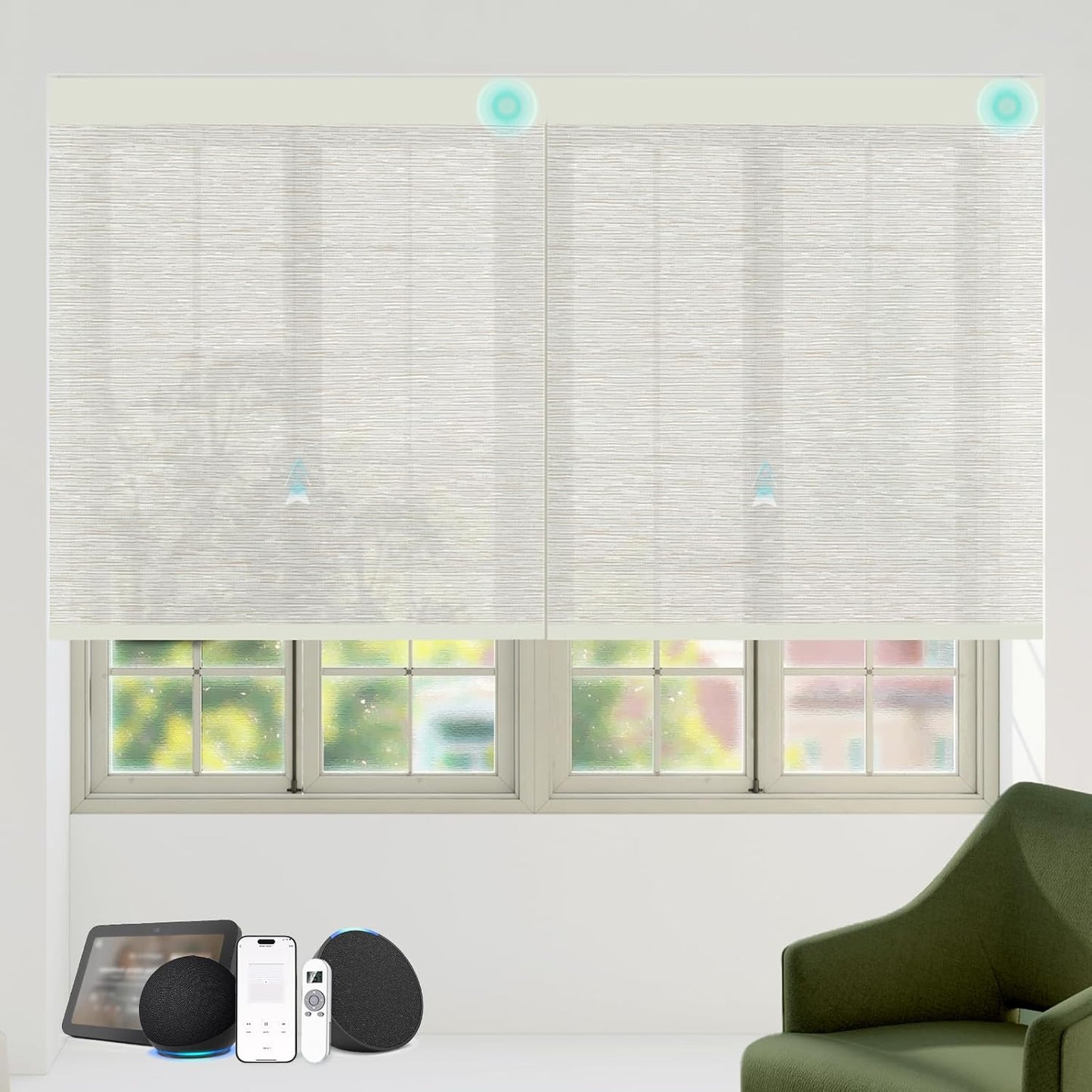 Motorized Blinds with Remote Custom Size Blackout Smart Roller Shades Compatible with Alexa Google, Electric Blinds for Windows