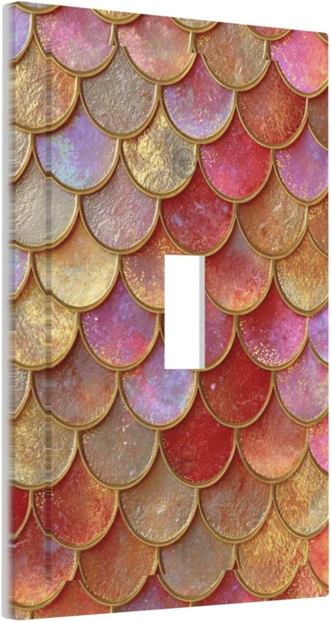 Mermaid Glitter Scale Rainbow Gold Fish Scales Decorative Light Switch Cover 1 Gang Single Toggle Device Electrical Faceplate Switchplates Decorator Outlet Wall Plate for Bed Room Home Decor