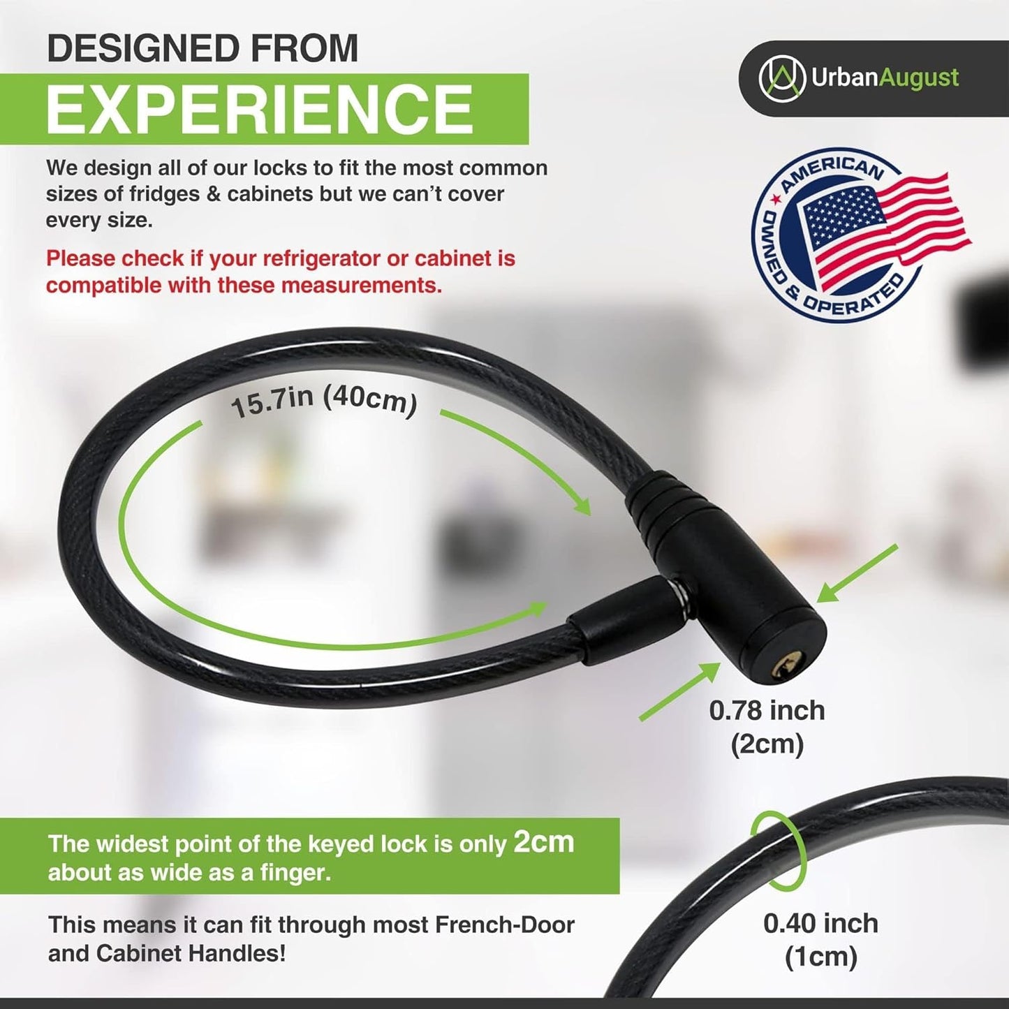 Urban August Child-Proof Refrigerator Lock for Kids & Adults - Lock for French Door Fridge and Cabinet (Regular, Black - 2 Pack)
