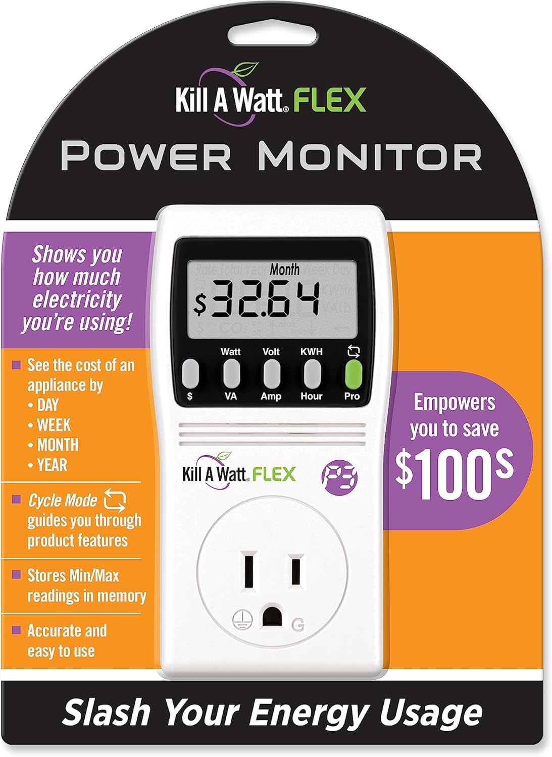 P3 International P4456 Kill A Watt Flex Plug-in Electricity Usage + Power Consumption Monitor, Watt Voltage Tester, Electrical Energy Saving Monitor with Auto Cost Calculator