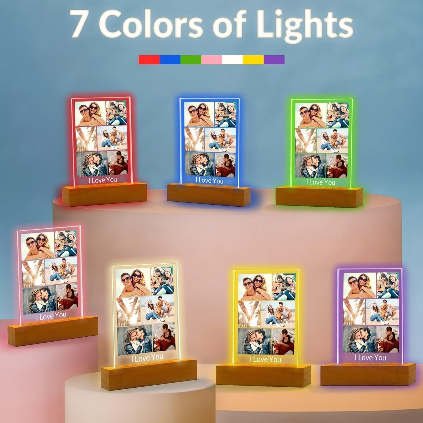 Custom Picture Frame with Photo, Personalized Photo Frame with Night Light, Customized Picture Frames, Personalized Valentines Day Gifts for Women Men Her Him Girlfriend Boyfriend Couple