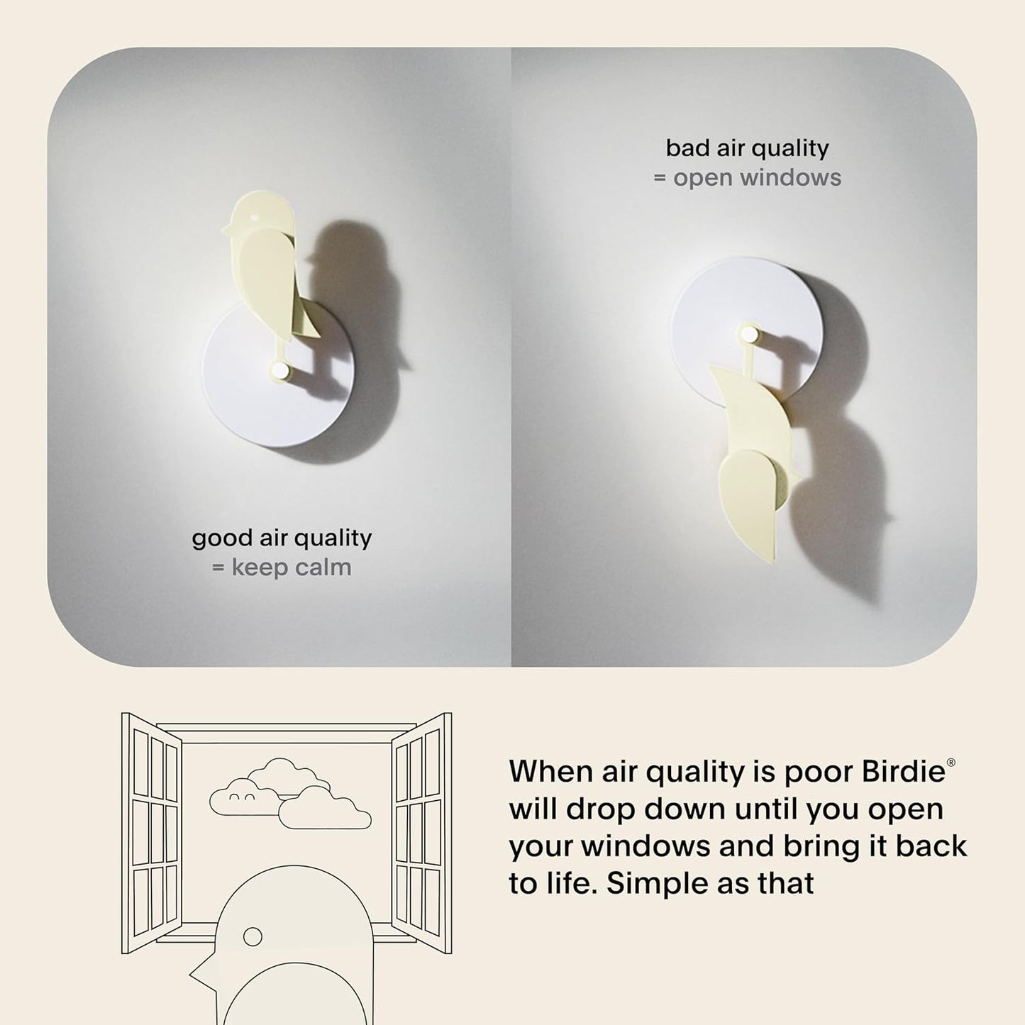 Birdie 2.0 - Design Indoor CO2 Monitor - Air Quality Meter for Home & Office - Promotes Mental & Physical Health - Modern Interior Decor - Reducing Health Risks with Clean Air (Dune, FullBirdie)