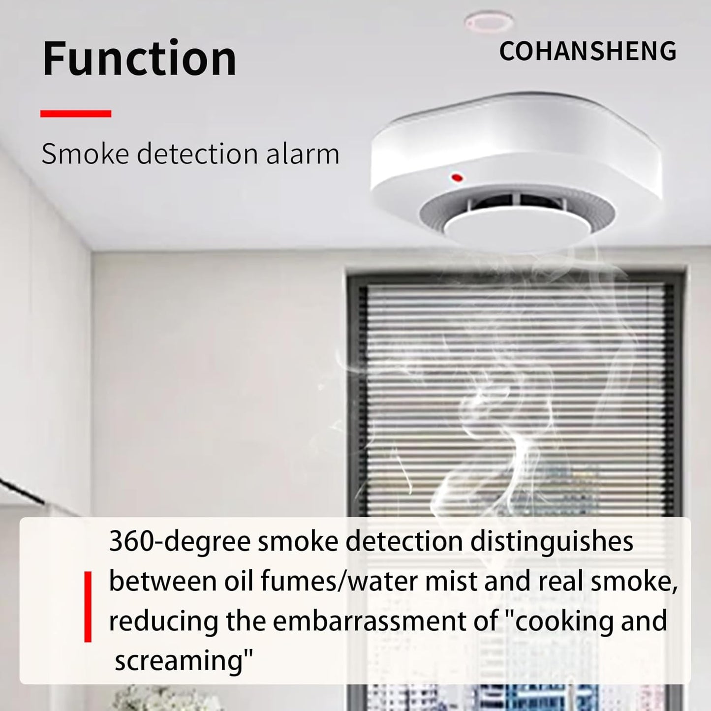 COHANSHANsmoke Detector,Smoke Alarm,fire Alarms Smoke detectors,(Sensor Life of 10 Years) complies with UL Certification,fire Alarm,Smoke detectors,360°Intelligent Detection,Wireless Installation6