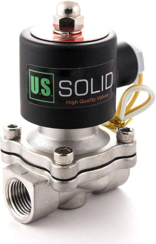 U.S. Solid Stainless Steel Electric Solenoid Valve 110VAC Normally Closed Air Water (1/2 Inch)