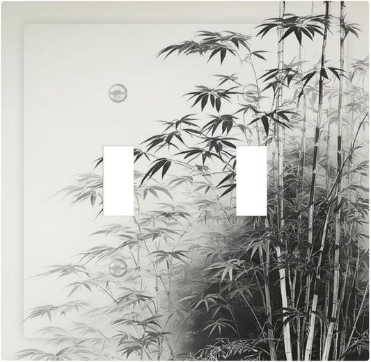 Watercolor Vintage Ink Bamboo Forest 2 Gang Double Toggle Light Switch Cover Decorative Switchplate Electrical Wall Plates Faceplate for Bathroom Bedroom Decor 4.9 X 5 IN