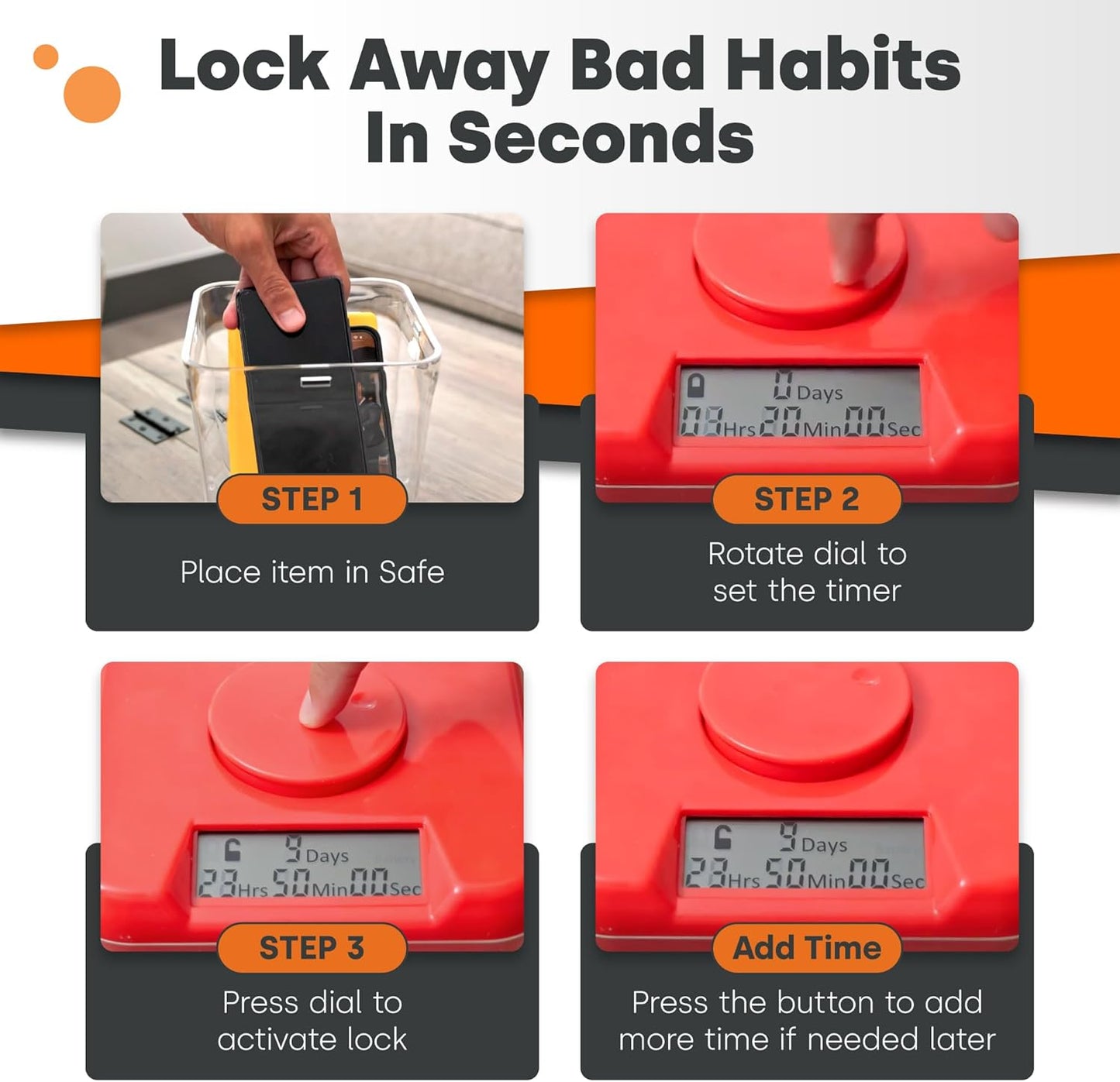 Kitchen Safe Time Locking Container (Medium), Timed Lock Box for Cell Phones, Snacks, and other unwanted temptations (White Lid + 5.5” Clear Base)