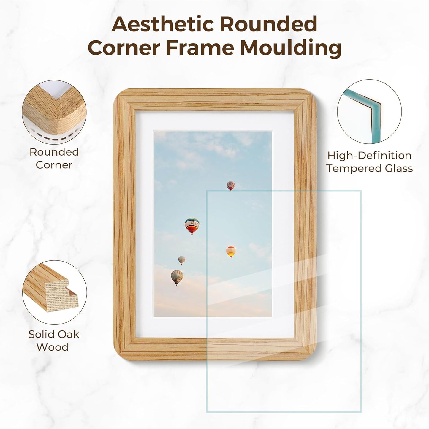 20x30 Picture Frame, 20 x 30 Poster Frame - Solid Oak Wood, 20 by 30 Frame with Tempered Glass, 20"x30" Wood Frame with Mat for 16"x24", Minimalist 20x30 Frames for Wall, Natural Oak Color, 1 Pack
