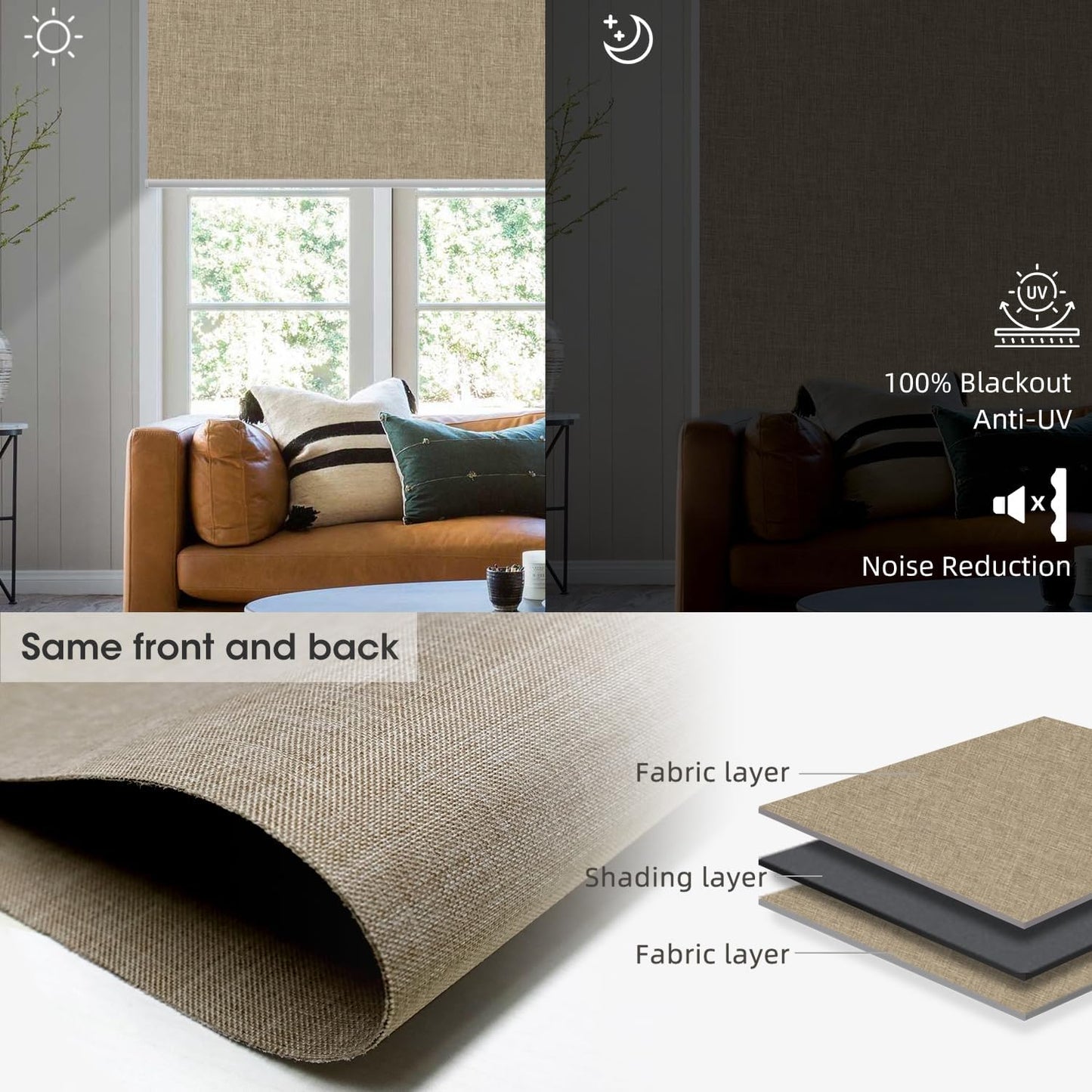 SmartWings Motorized Blinds Smart Blinds Remote Control Dual-Sided Blackout Shade Work with Apple Homekit Thread Z-Wave Alexa Smart Roller Shade Blackout Customized 16"-110" W (Bouvardia Light Brown)