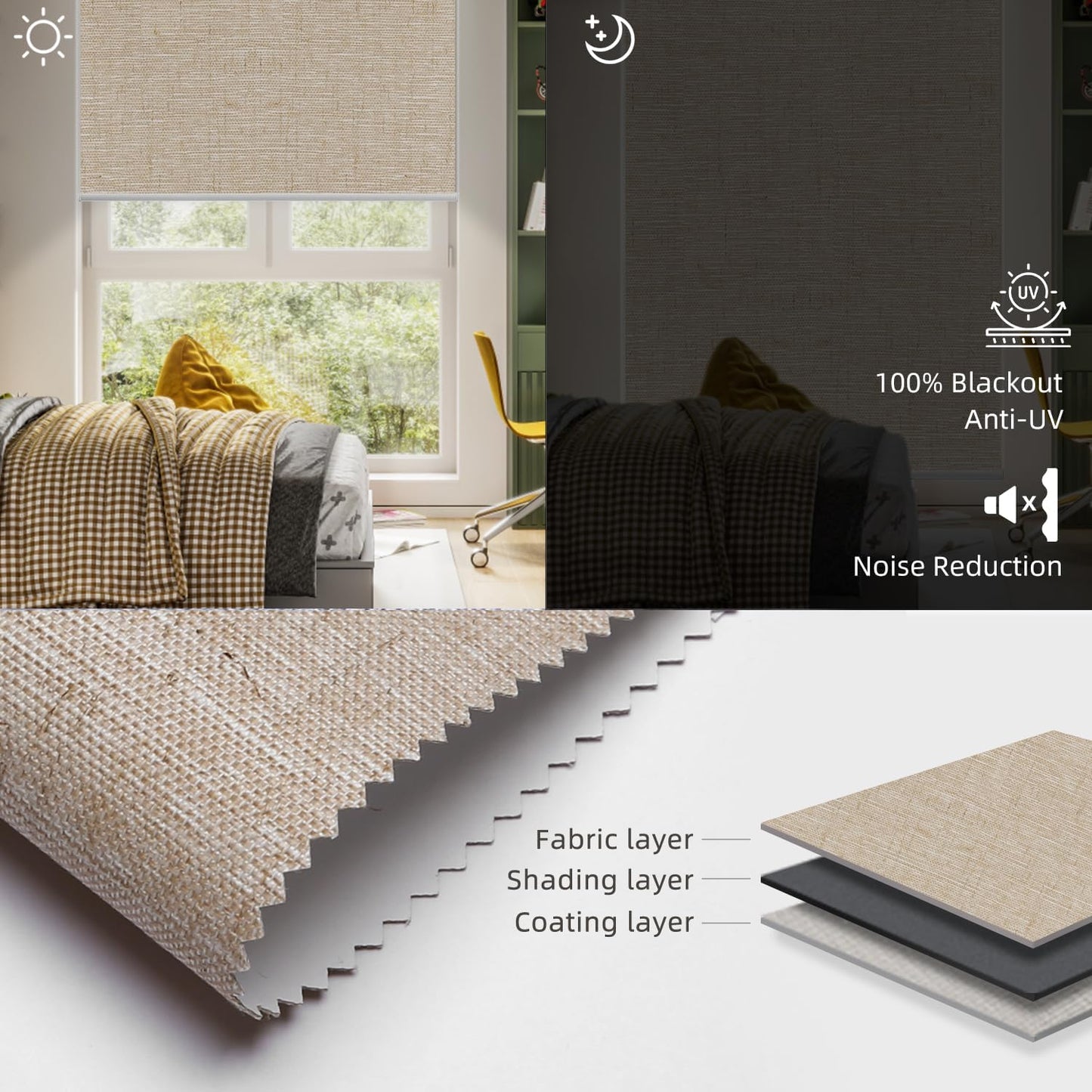 SmartWings Motorized Roller Shades Work with Homekit, Alexa Google, 100% Blackout Smart Blinds for Windows, Cordless Remote Control Window Shades, Linen Caramel, Customized Size