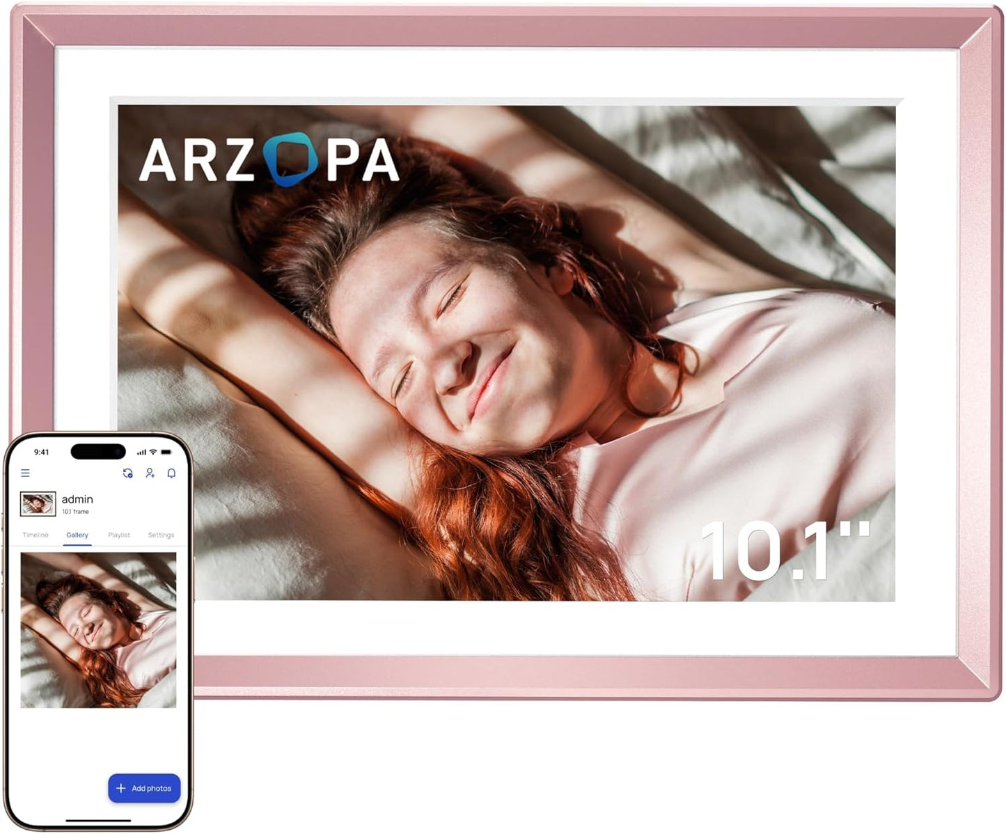 ARZOPA D10 10.1" Premium Metal Digital Picture Frame – HD IPS Anti-Glare Touchscreen, Instant Photo & Video Sharing from Your Phone via Free App, A Thoughtful Gift, Rose Gold