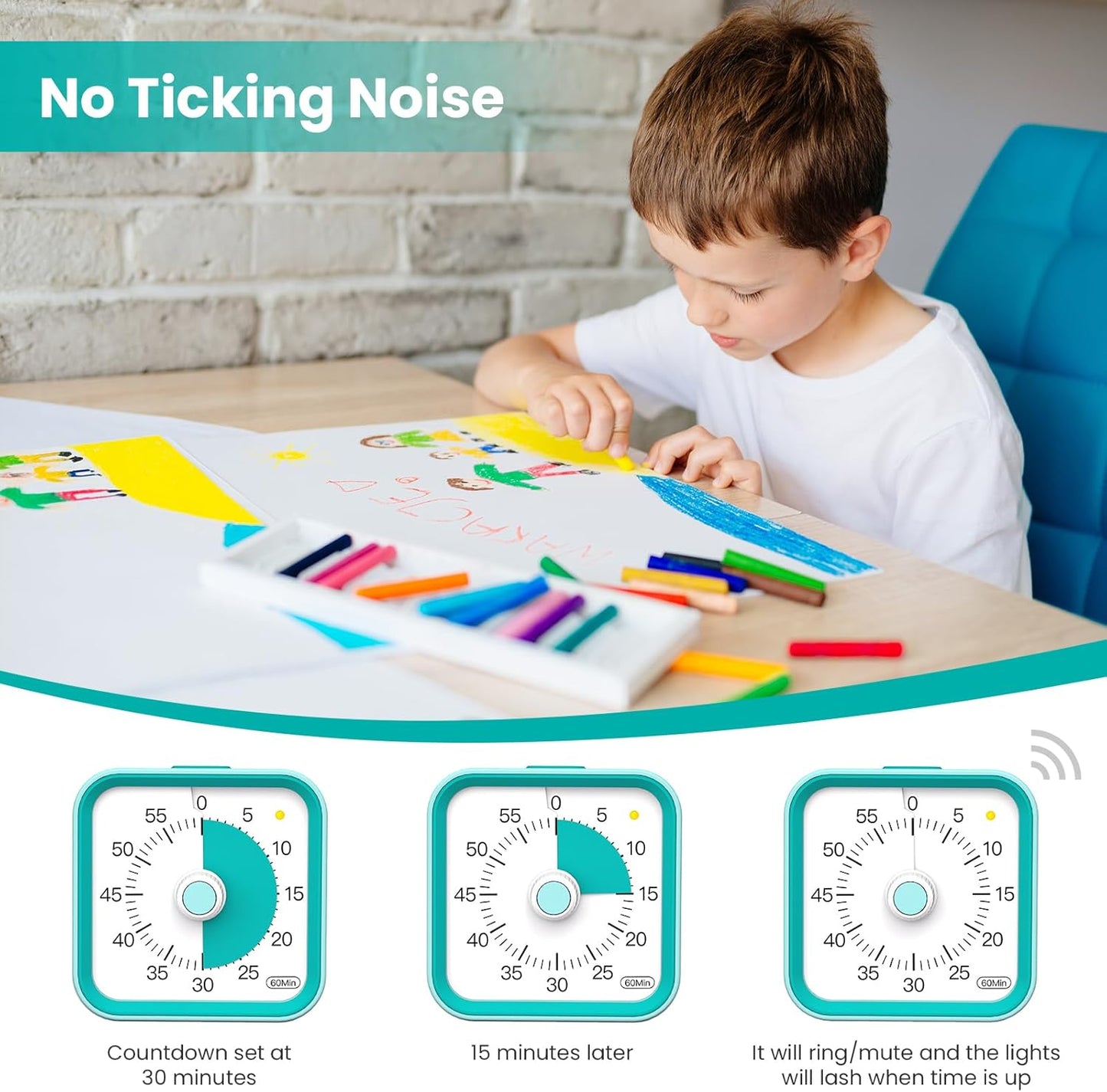 Visual Timer for Kids with Pause Function, 60 Minute Countdown Timer for Kids Desk Study, Teaching, Kitchen Cooking, Office Meetings, Time Management for ADHD (Green)
