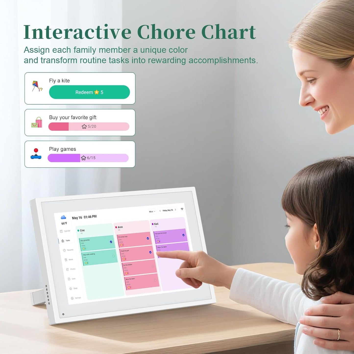 Smart Digital Calendar, 10.1" HD Smart Touch Screen Home Interactive Electron Calender WiFi Planner,Meal Schedule, Duty Chart,Achievement Rewards- Built-in Digital Photo Frame Function
