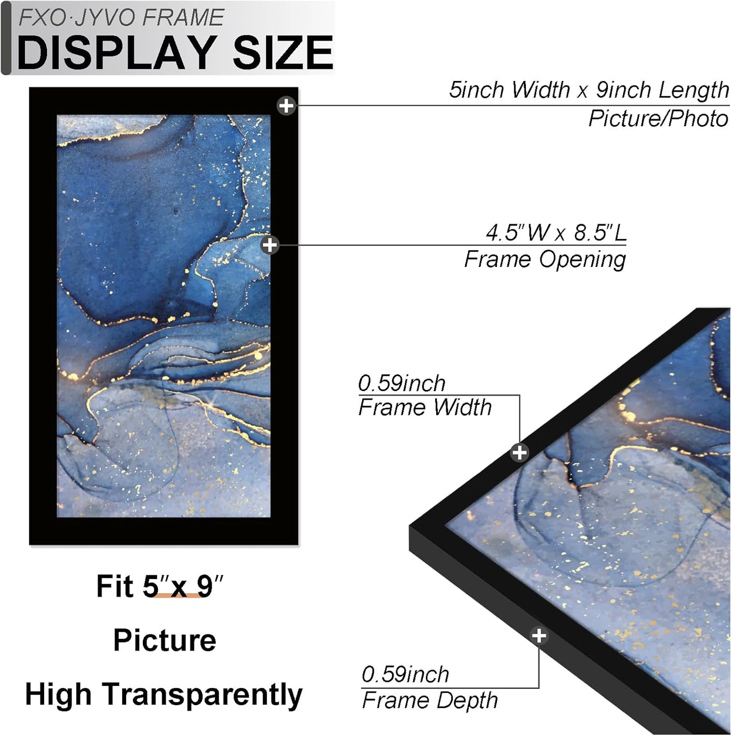 5x9 Picture Frame, Black Frame for 5 x 9 Inch Picture Poster Photo, Light Weight and High Transparent 5 by 9 Frame for Wall - 1 Pack/Black/5"x9"