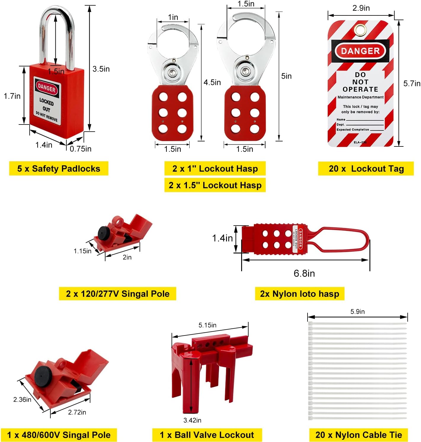 JOJOMARK Lockout Tagout Kit Electrical Loto - Group Lockout Hasps, Lockout Tags, Safety Padlocks with Number, Nylon Ties with Tool Box