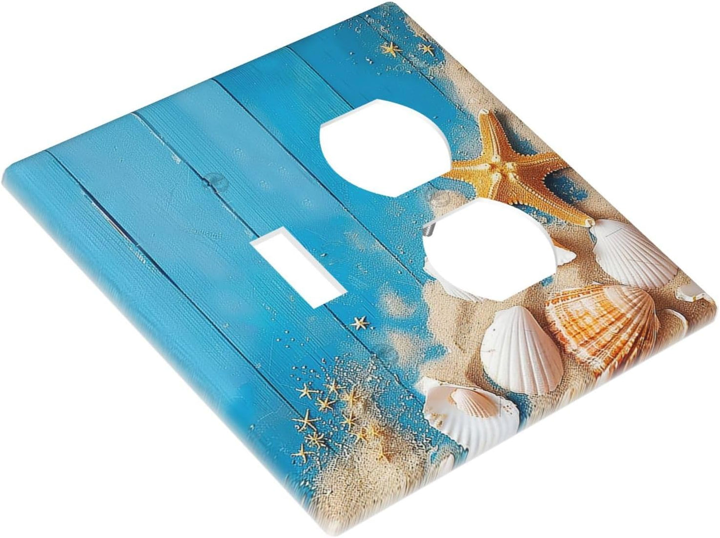 Wallplates Blue Wood Grain Beach Shell Starfish 1 Toggle 1 Duplex Switch Plate Electrical GFCI Faceplate Decorative Light Switch Covers for Bathroom Farmhouse Decor