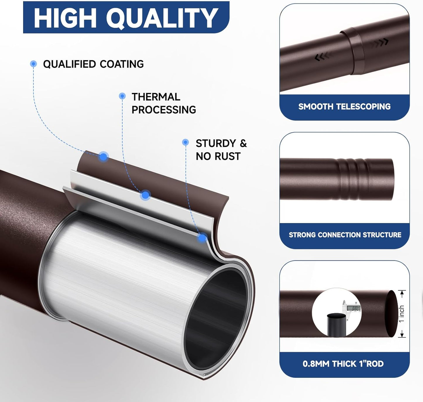 BRIOFOX Bronze Curtain Rods for Windows 28 to 48 Inch(2.3-4ft)- 1'' Diameter Heavy Duty Curtain Rods with Imitation Wood Grain Pattern Finials,Adjustable Decorative Curtain Rods Sets,28-48''