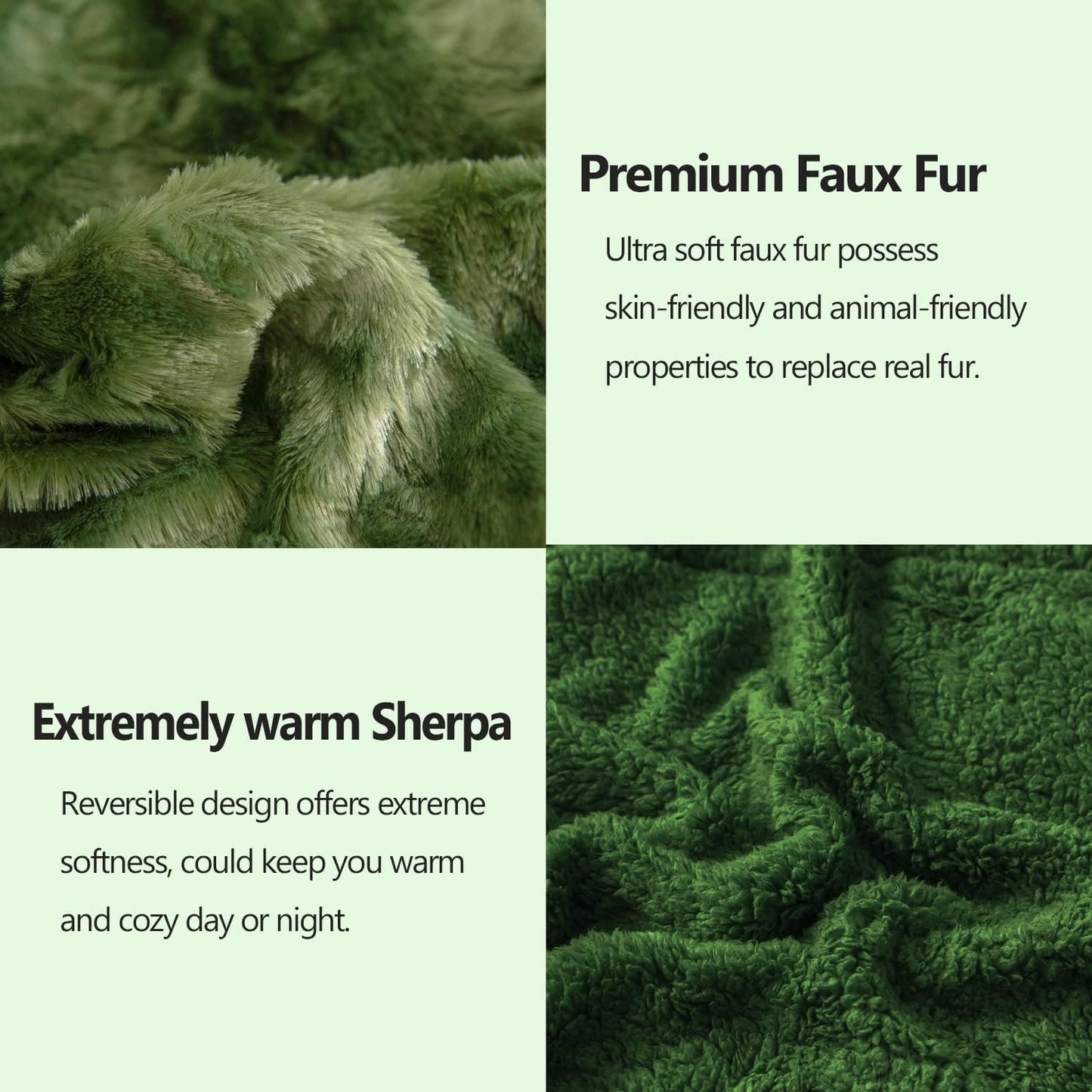 NEWCOSPLAY Super Soft Faux Fur Throw Blanket for Couch Green Sherpa Fuzzy Plush Warm Blanket for Sofa Bed (Green, Throw(50"x60"))