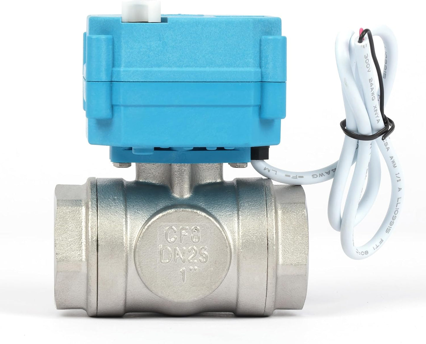 U.S. Solid 1" 3 Way Stainless Steel Motorized Ball Valve AC110-230V, L Type Water Shutoff Valve with Manual Function, Standard Port