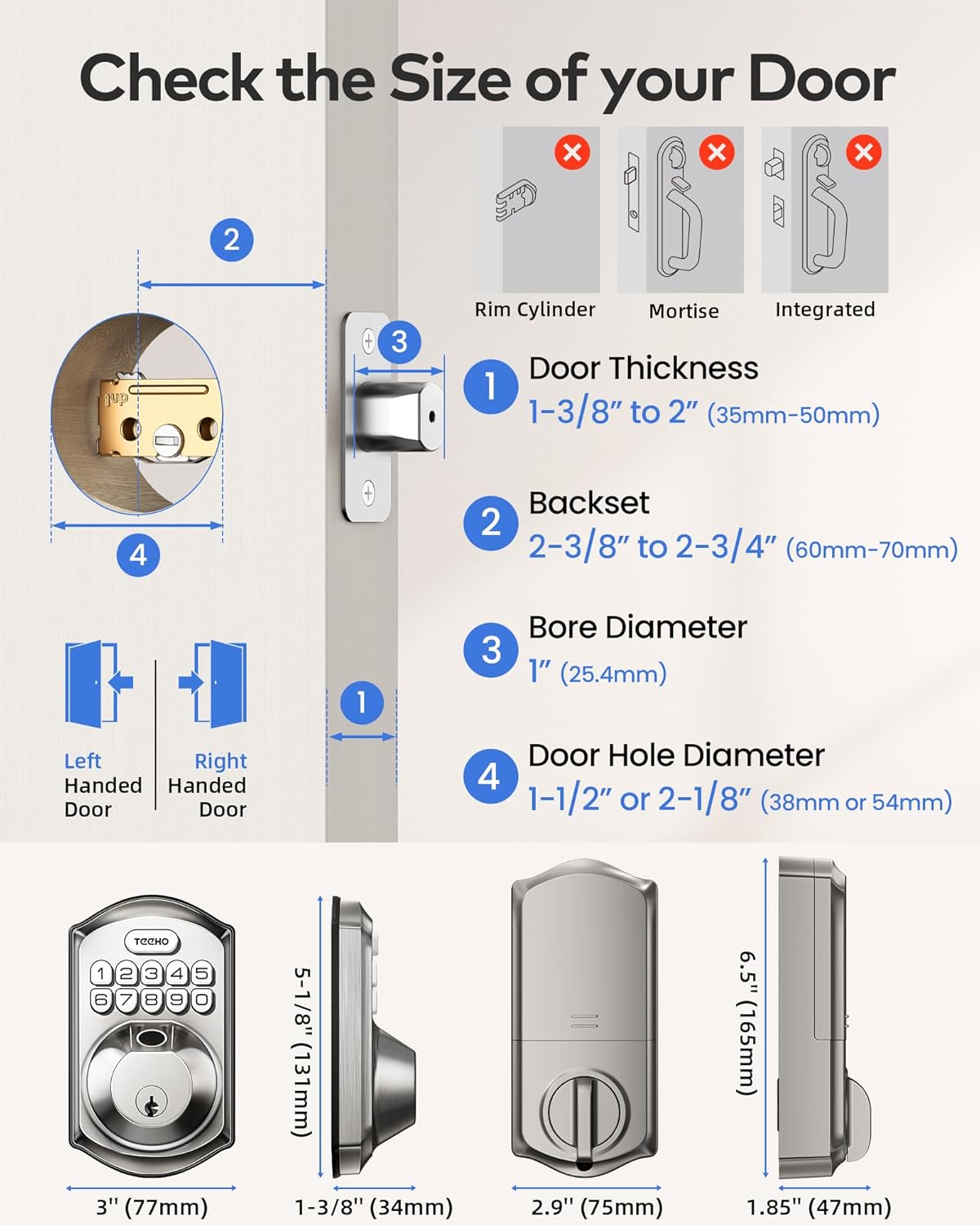 TEEHO TE012W WiFi Smart Lock, Fingerprint Door Lock with Built-in Wi-Fi, Keyless Entry Keypad Smart Deadbolt, App Remote Control, Alexa Compatible, IP55 Waterproof for Front Door – Satin Nickel