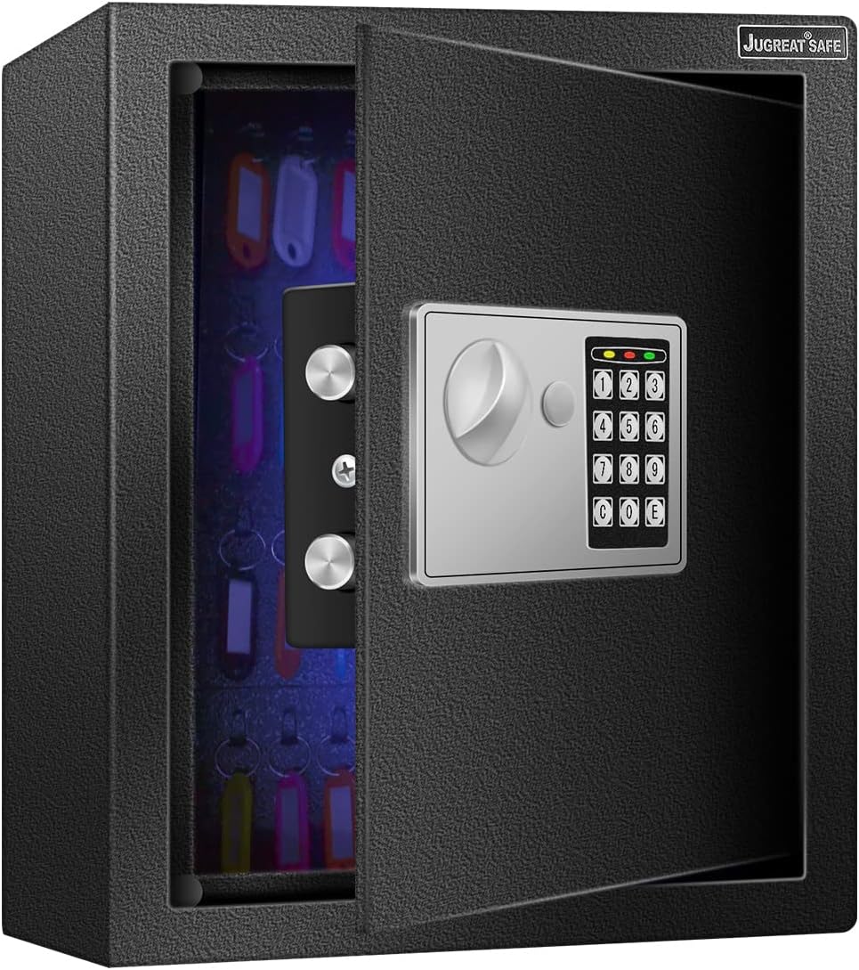 JUGREAT 80 Keys Cabinet with Sensor Light,Electronic Key Safe,Pin Code Keyless Storage Box for Keys,Secure Wall Mount Safe with 80 Key Tags